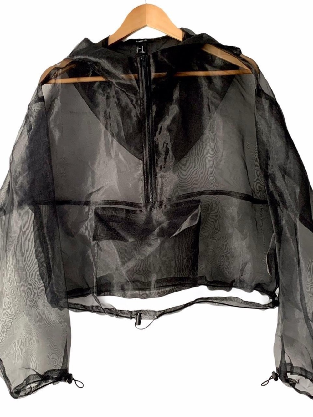 Forever 21 Sheer Black Hooded Organza Pullover - Picture 2 of 3